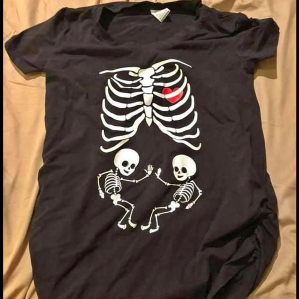 Twin Skeleton Maternity Halloween shirt